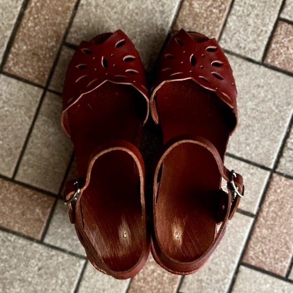 Swedish Hasbeens Shoes - Swedish Hasbeen’s Cognac Wedge Sandles size 38